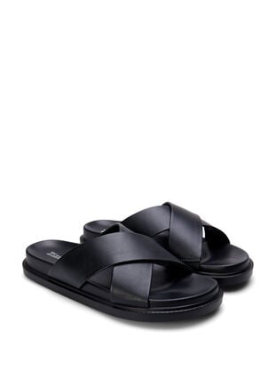 Wide fit sandal with crossed straps, Black, Packshot image number 1