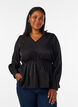 Shiny viscose blouse with peplum effect, Black, Model image number 0
