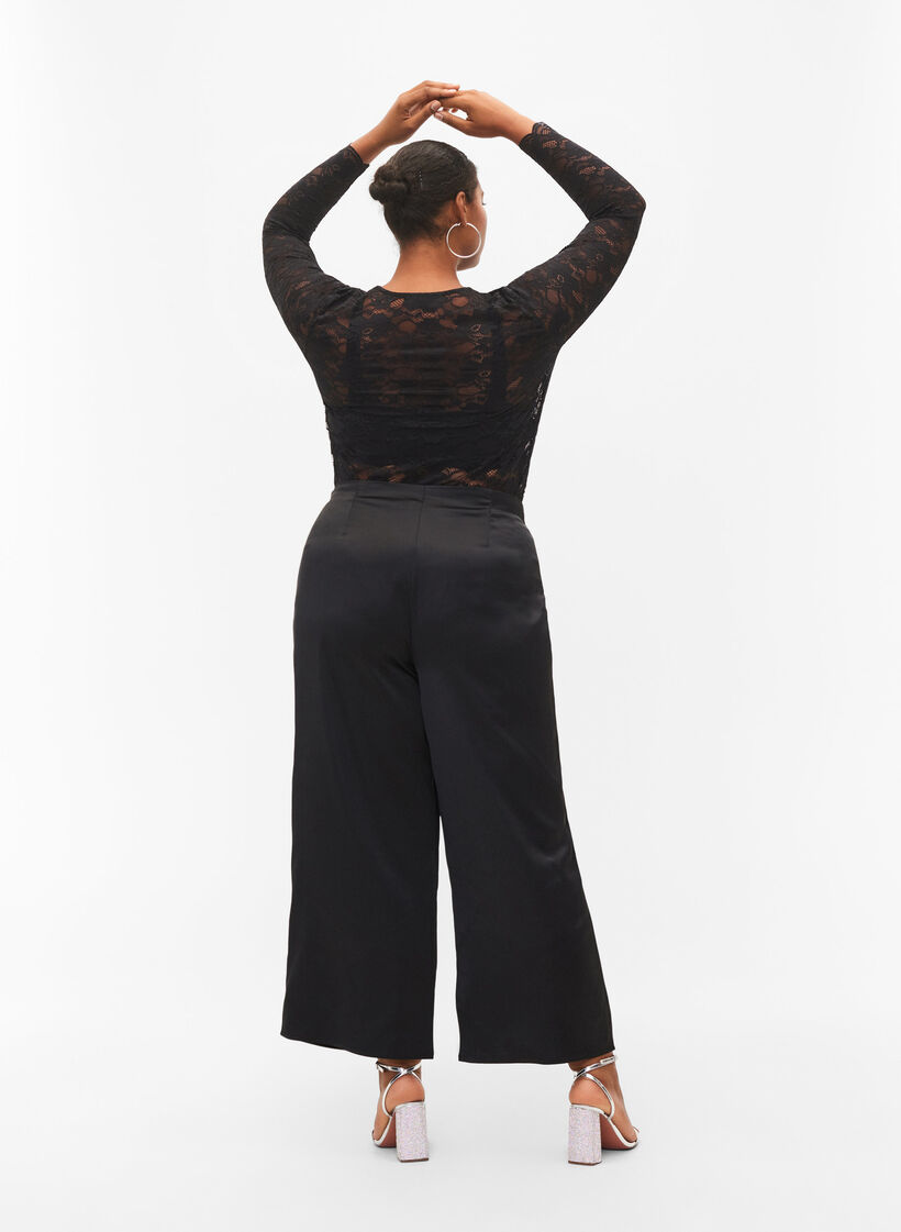 Wide leg satin trousers, Black, Model image number 1