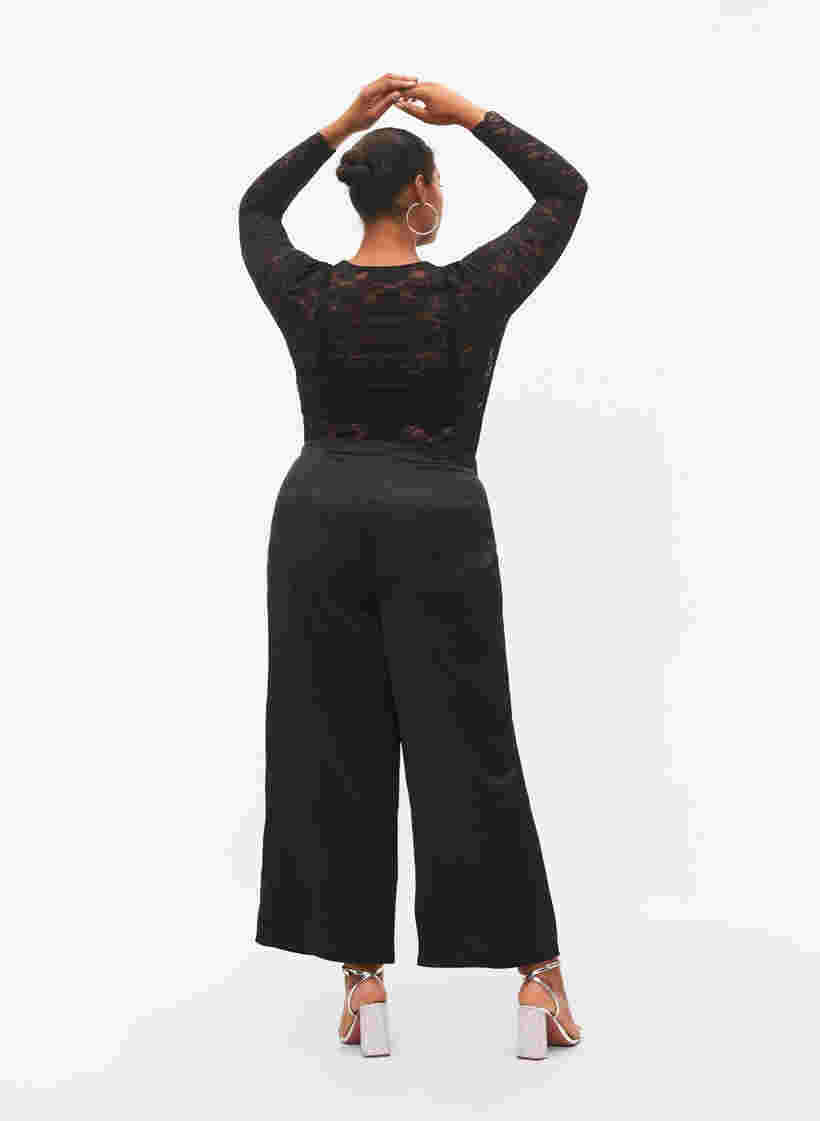 Wide leg satin trousers, Black, Model image number 1