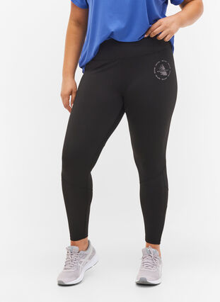 Solid-coloured gym leggings, Black, Model image number 2