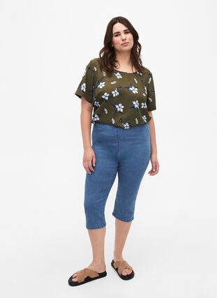 FLASH - Blouse with short sleeves and print, Olive Night Flower, Model image number 2