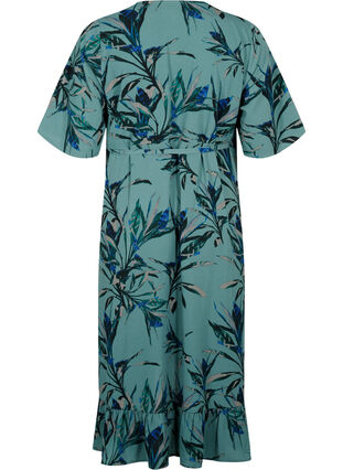 Printed wrap dress with short sleeves , Sea Pine Leaf AOP, Packshot image number 1