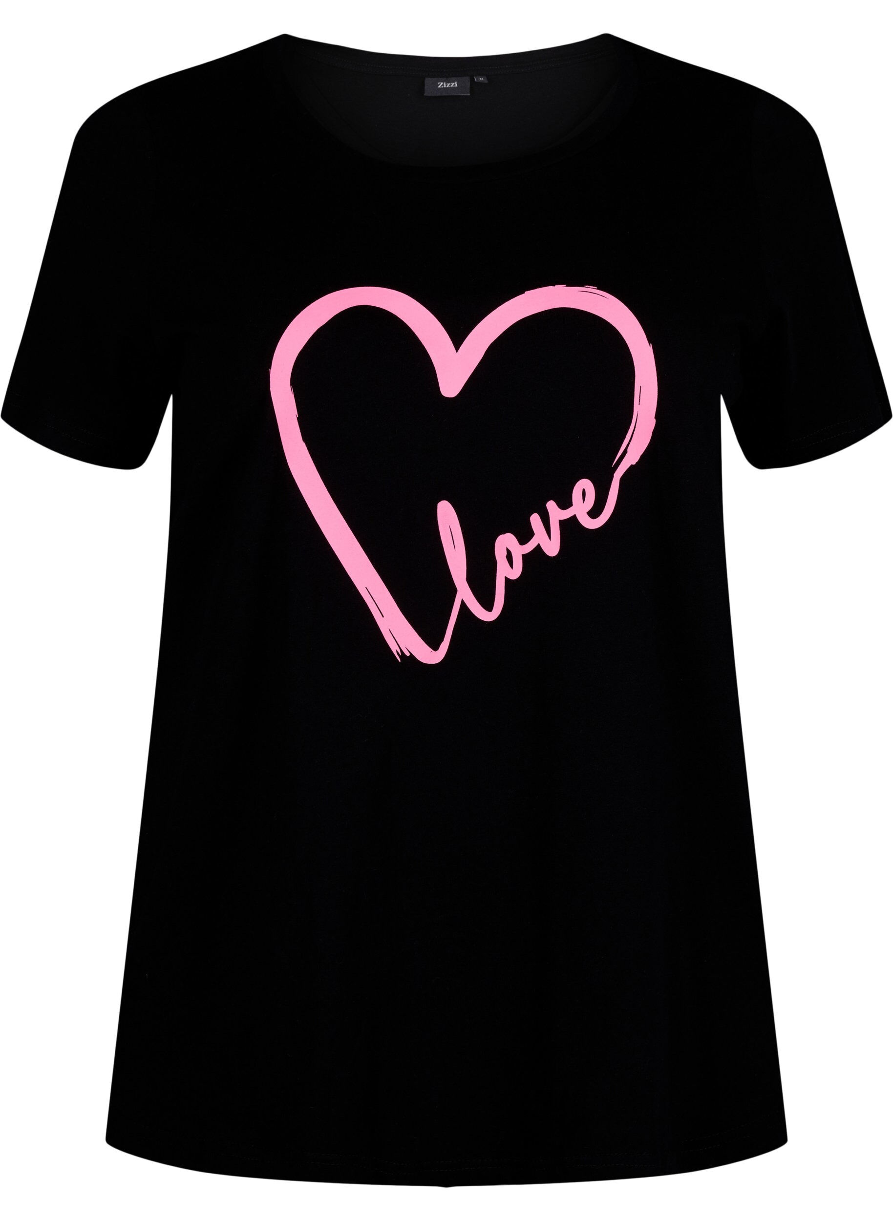 Zizzifashion Crew neck cotton T-shirt with print, Black W. Heart L., Packshot image number 0