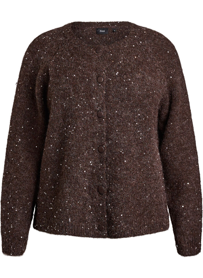 Knitted cardigan with sequins, Brown, Packshot image number 0