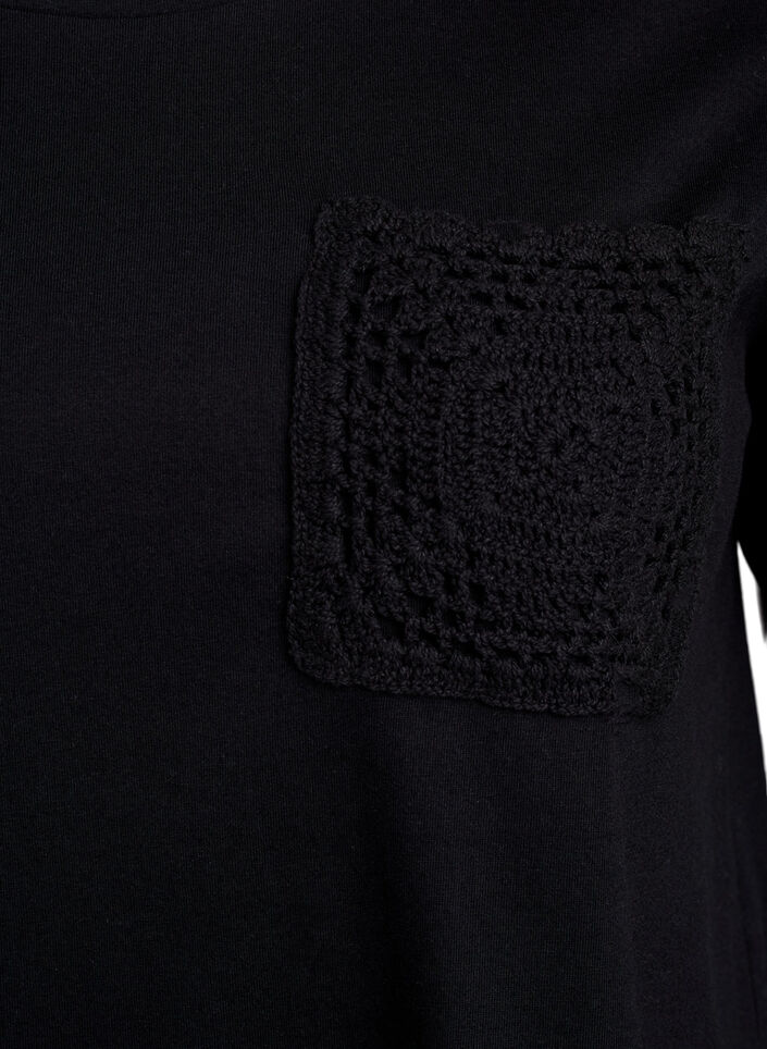 T-shirt in organic cotton with chest pocket, Black, Packshot image number 2