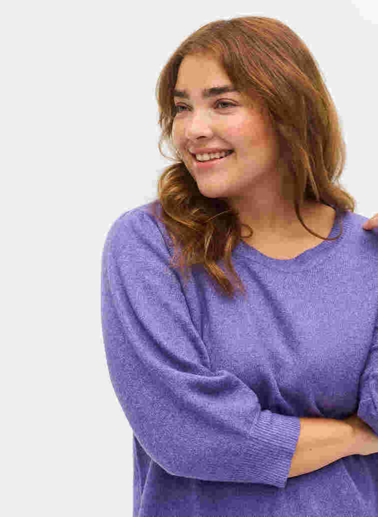 Mottled knitted top with 3/4-length sleeves, Ultra Violet Mel., Model image number 2