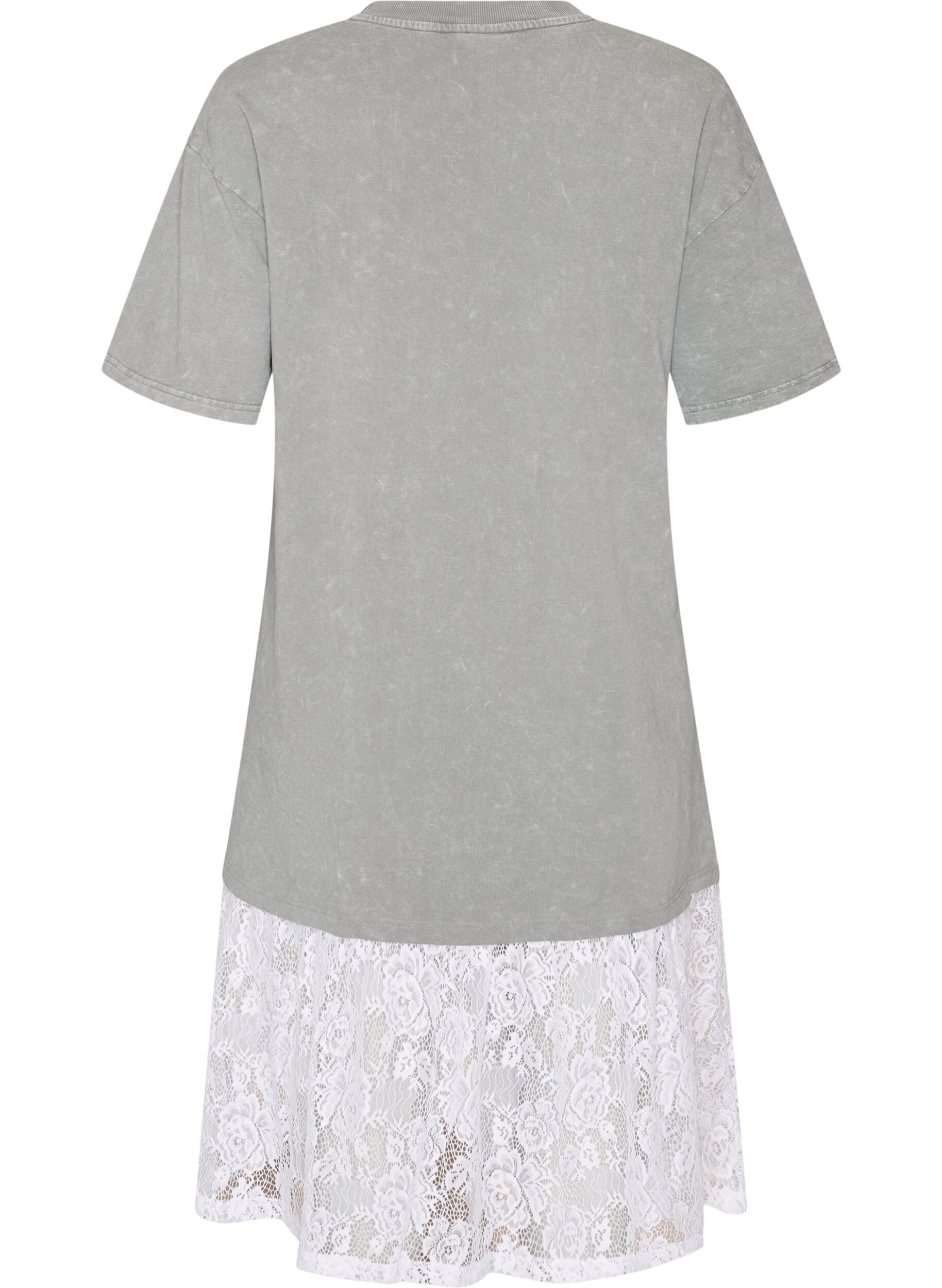 ZizzifashionLoose T-shirt dress with lace trim, Grey, Packshot image number 1