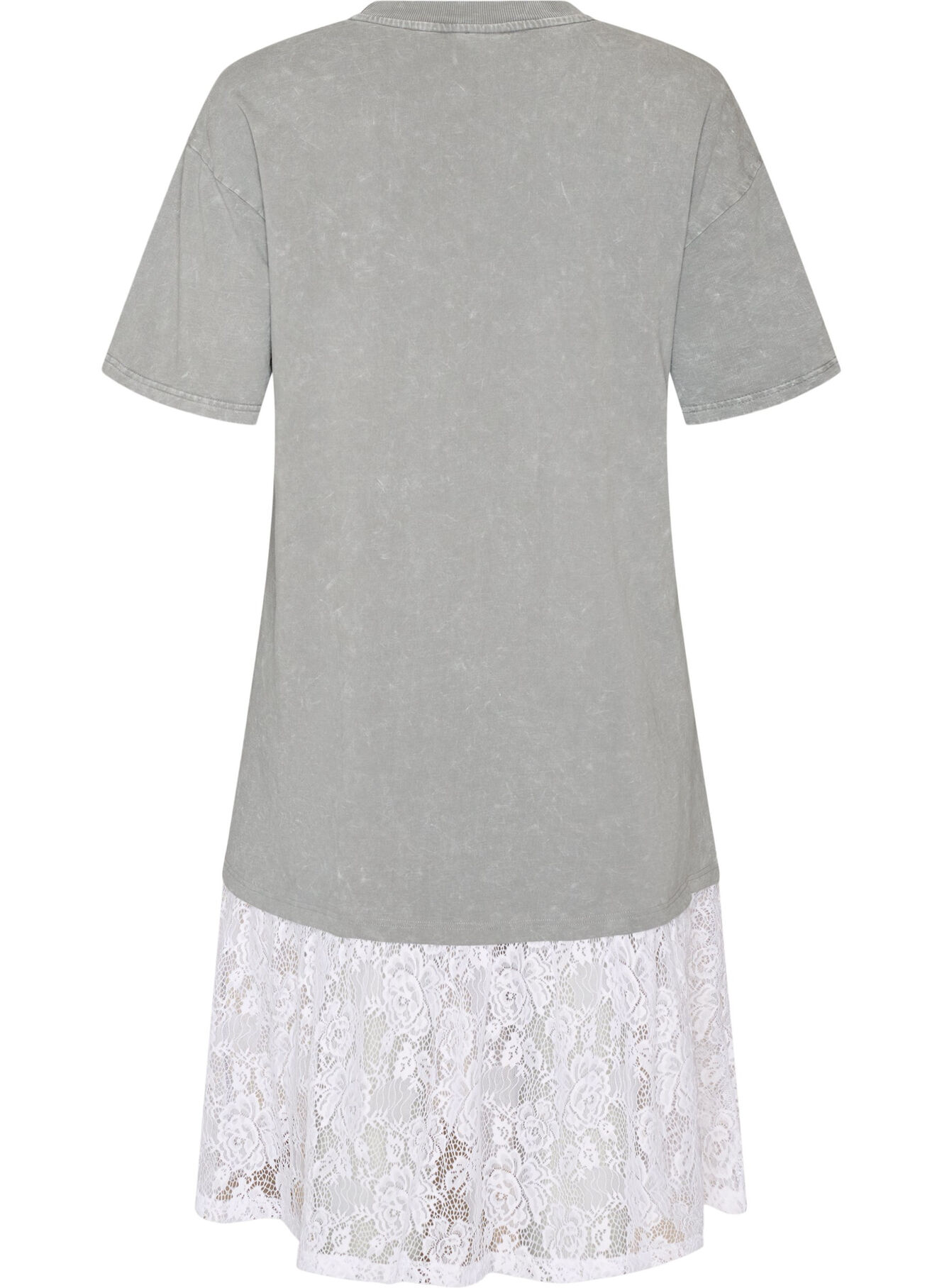 Loose T-shirt dress with lace trim - Grey - Sz. 40-64 - Zizzifashion Loose T-shirt dress with lace trim - Grey - Sz. 40-64 - Zizzifashion