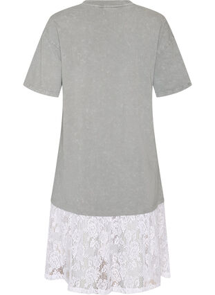 Loose T-shirt dress with lace trim - Grey - Sz. L - Zizzifashion Loose T-shirt dress with lace trim - Grey - Sz. L - Zizzifashion