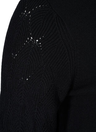 High neck, balloon-sleeved knitted blouse, Black, Packshot image number 3