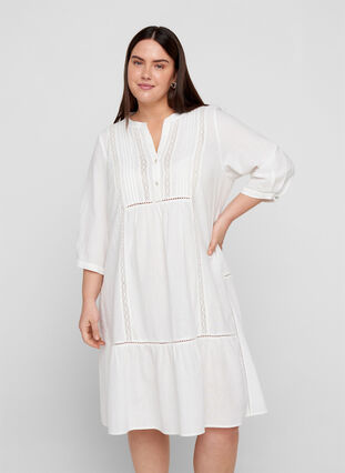 Cotton A-line dress, Bright White, Model image number 0