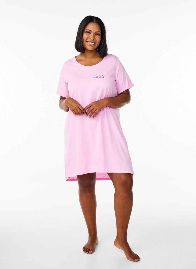 Short-sleeved nightgown in organic cotton, Rose, Model image number 1