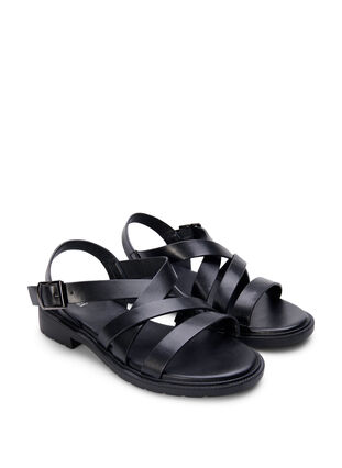 Leather summer sandal with a wide fit, Black, Packshot image number 1