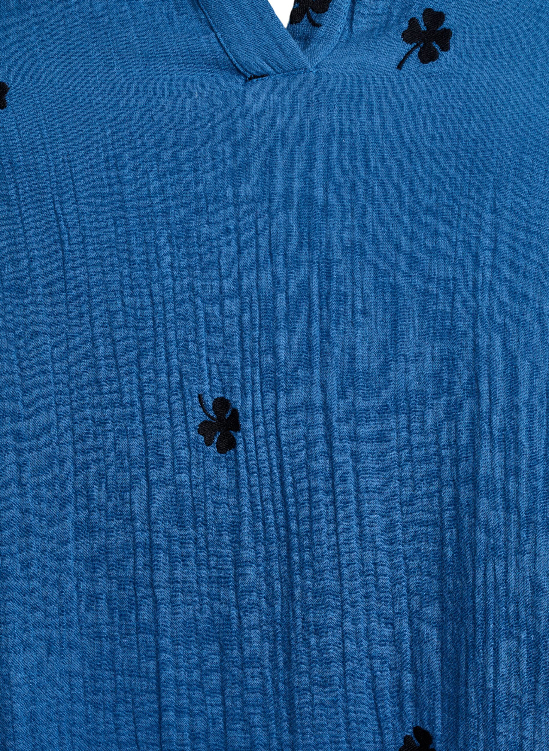 Zizzifashion Short cotton muslin dress with embroidered flowers, Blue, Packshot image number 2