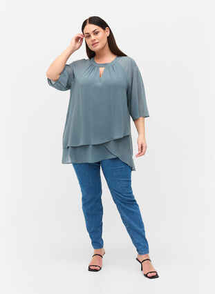 Chiffon blouse with 3/4 sleeves, Goblin Blue, Model image number 2