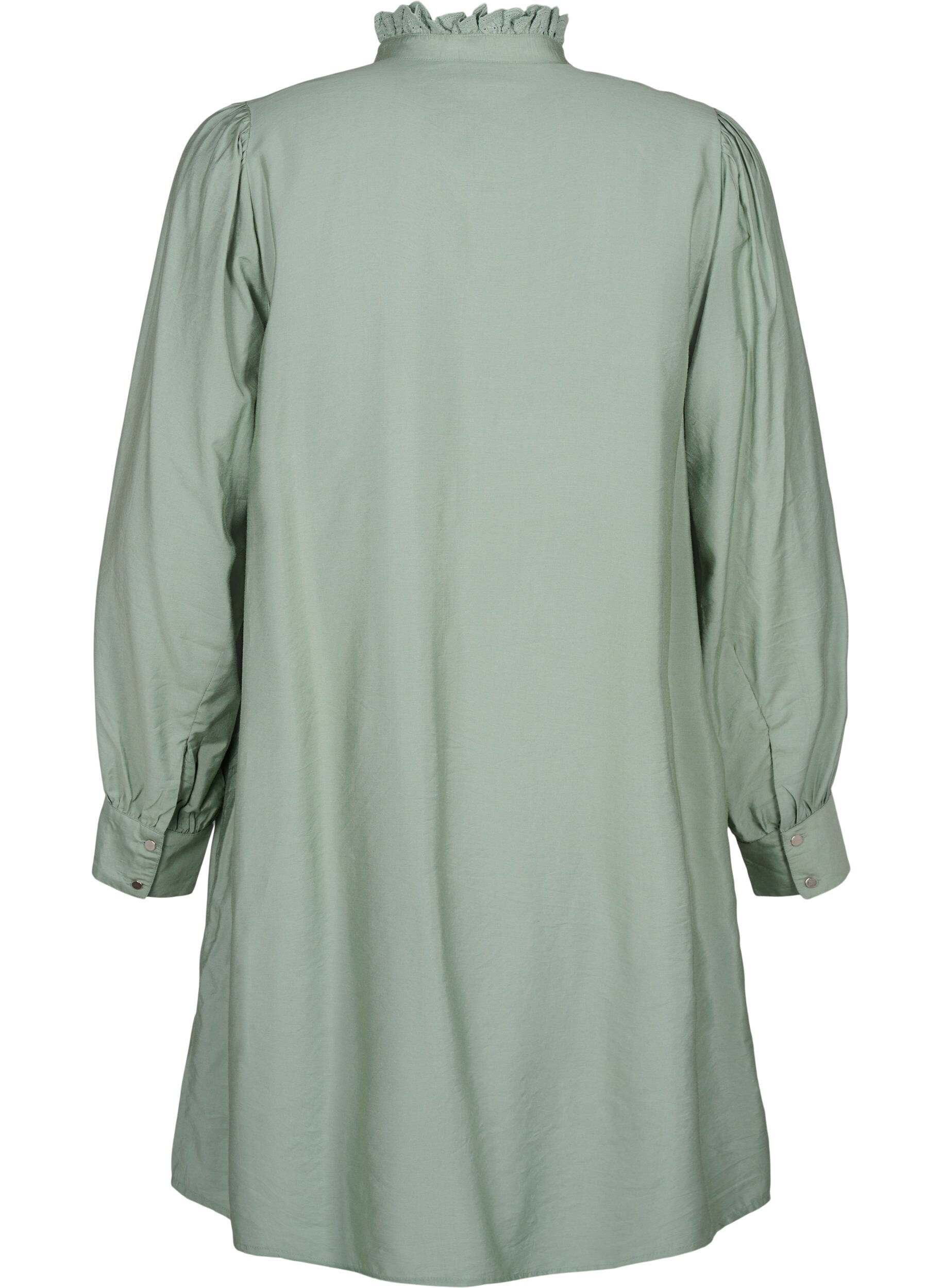 Zizzifashion Viscose shirt dress with ruffles, Green, Packshot image number 1