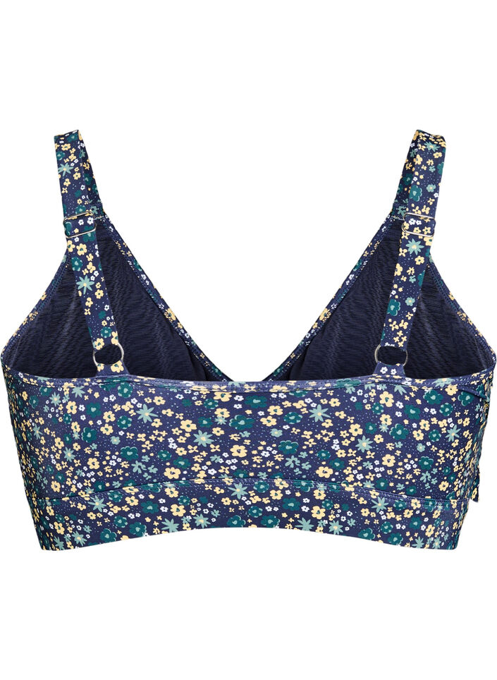 Floral bikini top with ruffle detail, Petrol, Packshot