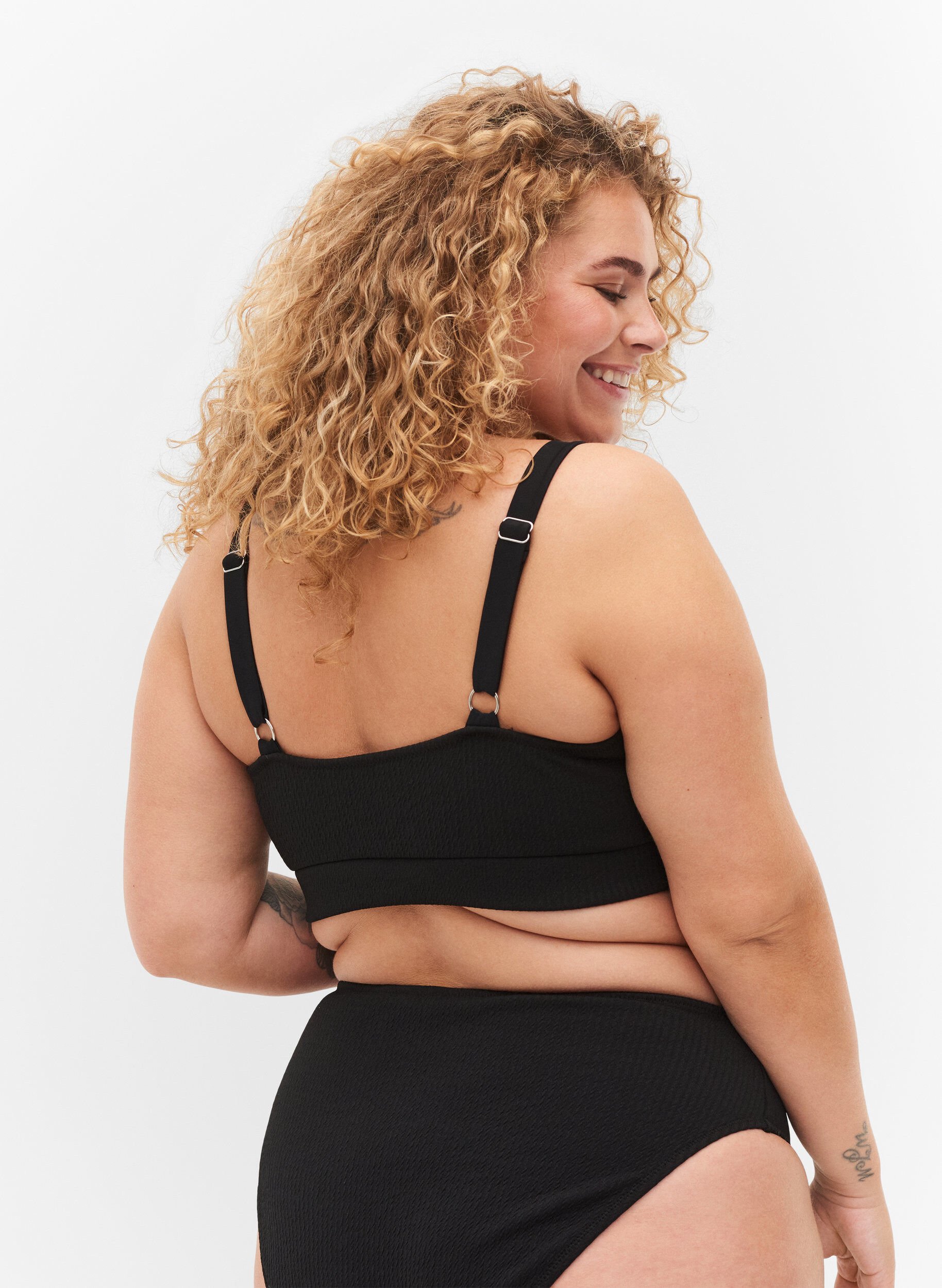 Zizzifashion Crepe texture bikini top, Black, Model image number 1