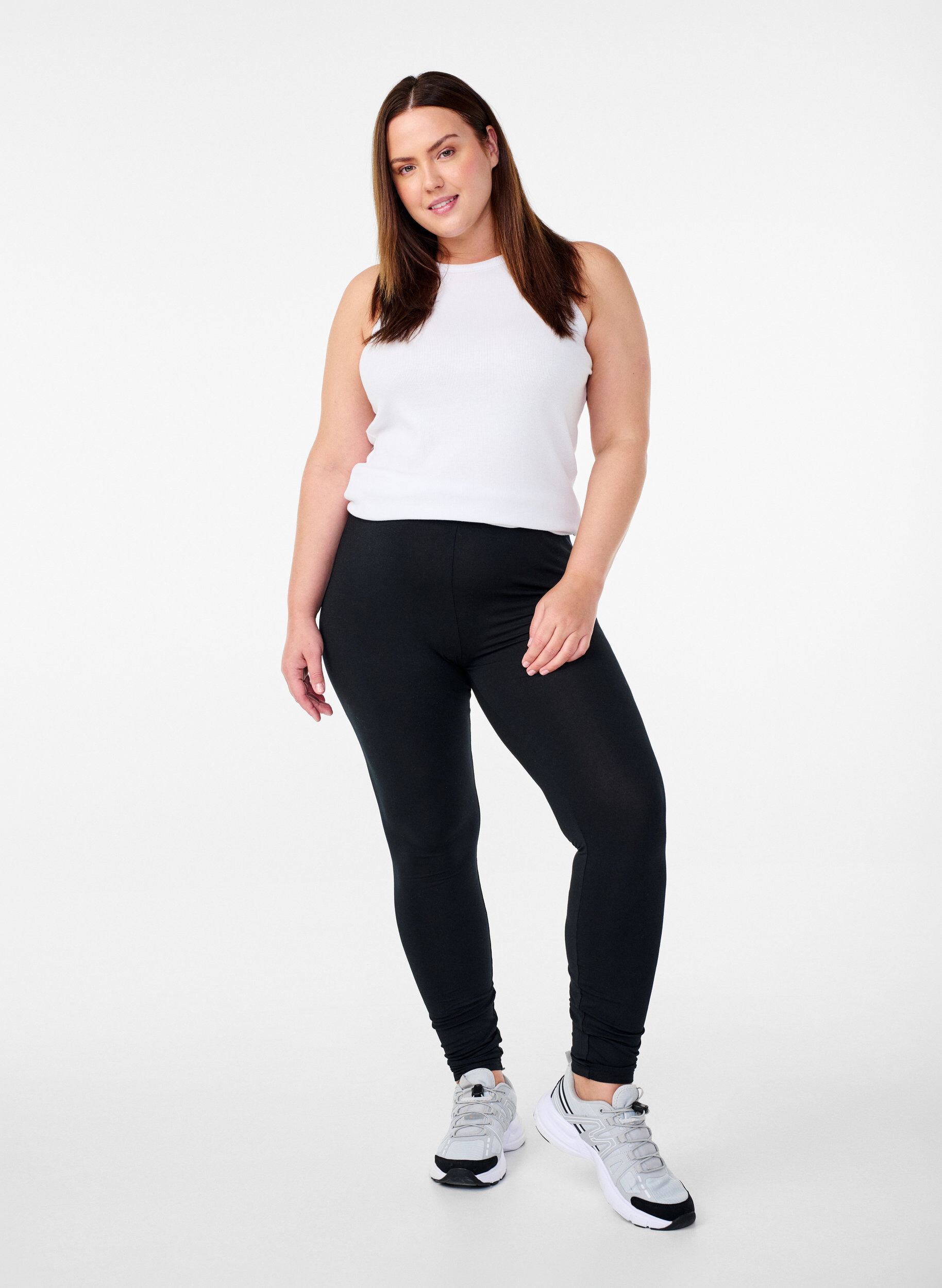 ZizzifashionBasic leggings with extra length, Black, Model image number 1