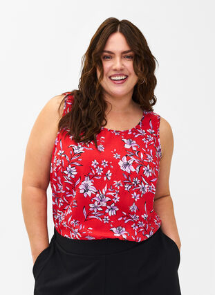 FLASH - Sleeveless top with print, Poinsettia Flower, Model image number 0
