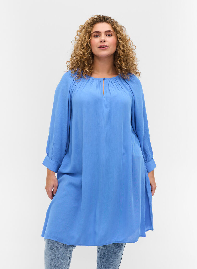 Viscose tunic with 3/4 sleeves, Ultramarine, Model image number 0