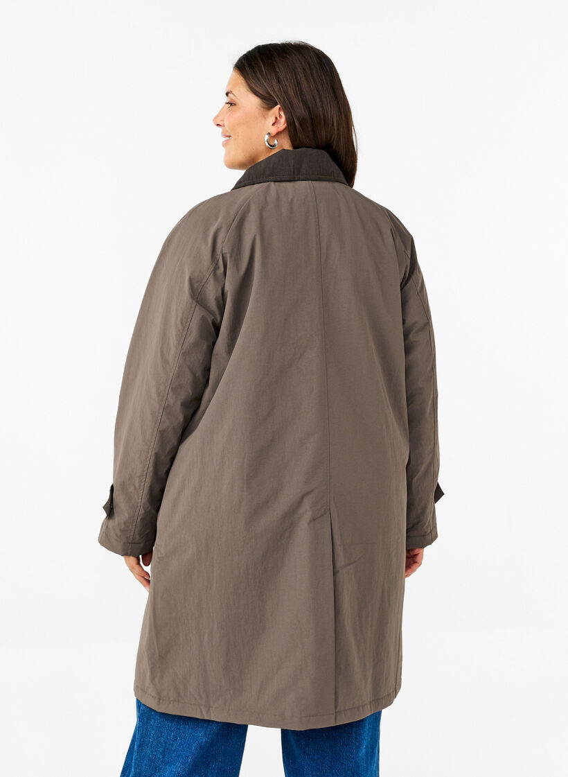 Transitional coat with velvet collar and pockets, Chocolate Chip, Model image number 1