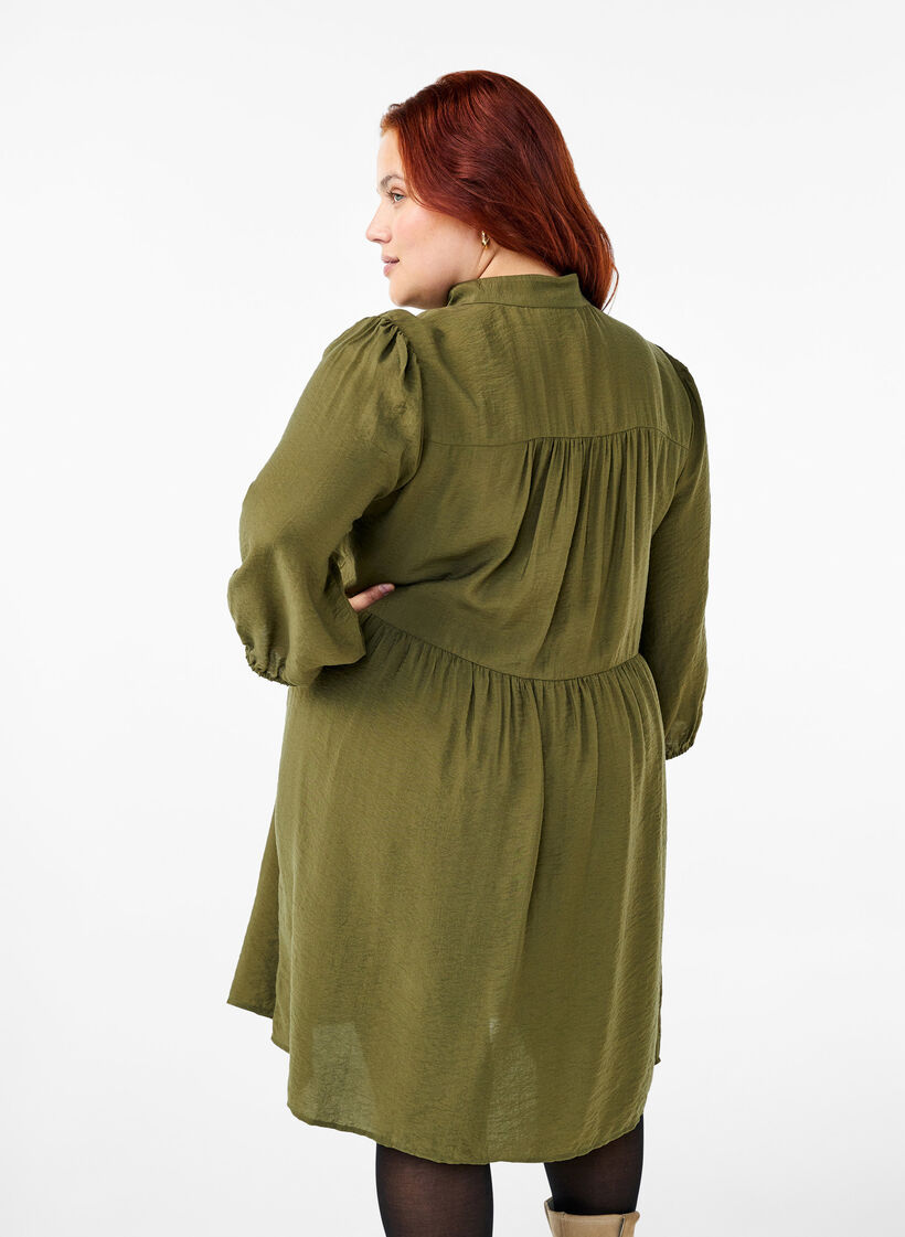Knee-length dress with embroidery and 3/4 sleeves, Winter Moss, Model image number 1