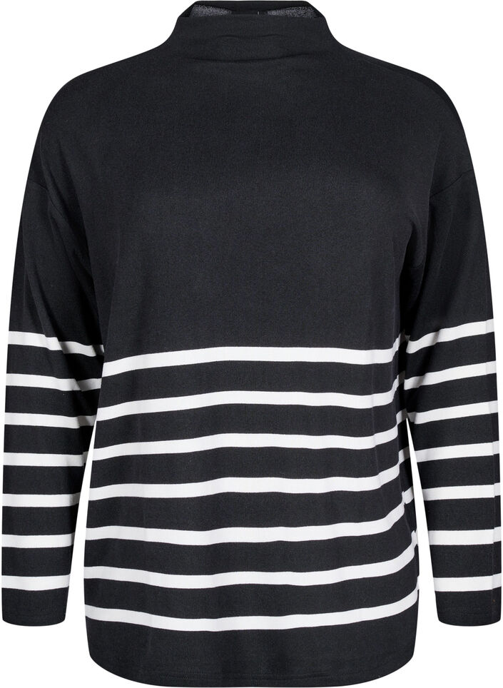 High neck, long-sleeved blouse, Black, Packshot image number 0