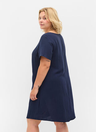 Short-sleeved viscose dress with pockets, Navy Blazer, Model image number 1