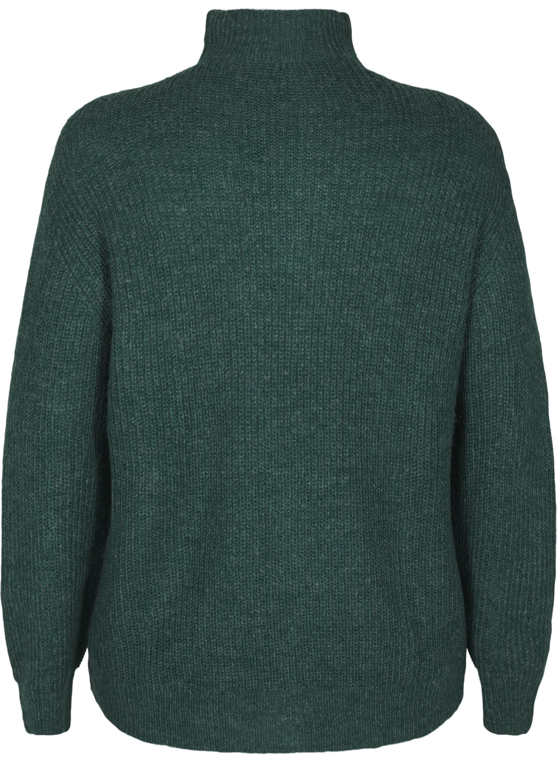 ZizzifashionKnitted sweater with high neck and zipper, Green, Packshot image number 1