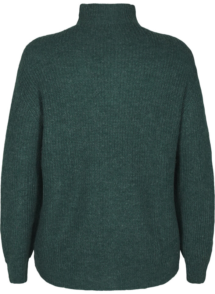Knitted sweater with high neck and zipper, Green, Packshot image number 1