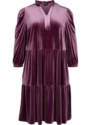 Velvet dress with ruffle collar and 3/4 sleeves, Winetasting, Packshot image number 0