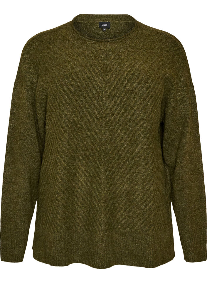 Knitted blouse with V-shaped rib pattern and slits, Green, Packshot image number 0
