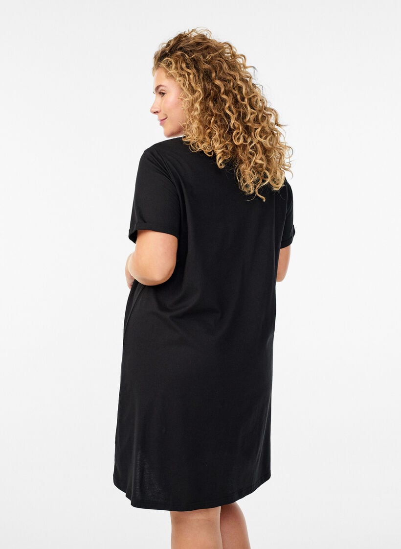 Short-sleeved nightgown in organic cotton, Black, Model image number 2