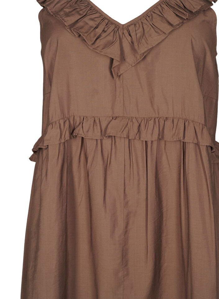 Sleeveless midi dress with ruffle details, Brown, Packshot image number 2