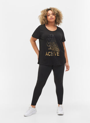 Training T-shirt with print, Black gold foil logo, Model image number 2