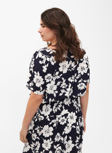 FLASH - Short sleeve viscose blouse with print, N. Sky White Flower, Model image number 1