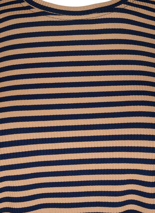 Striped viscose blouse with puff sleeves, Blue Camel Stripe, Packshot image number 2