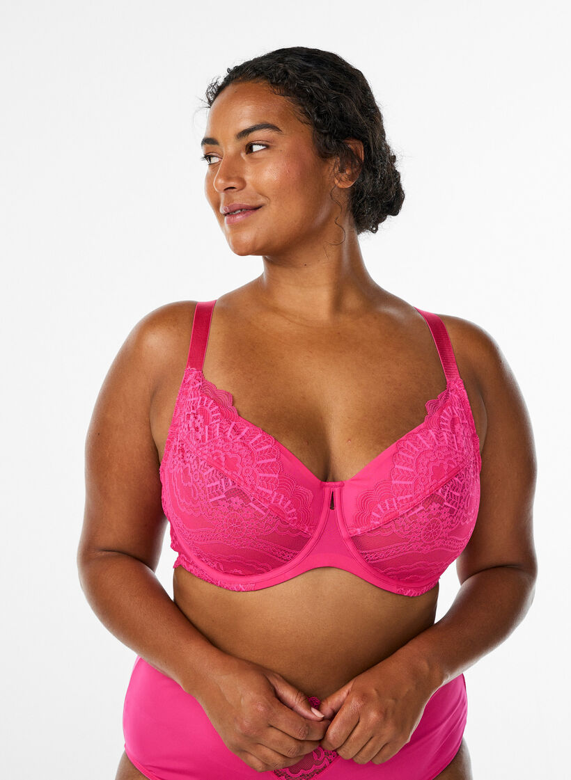 Full cover underwired lace bra, Pink, Model image number 0