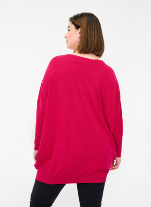 Knitted jumper with round neckline, Cerise, Model image number 1