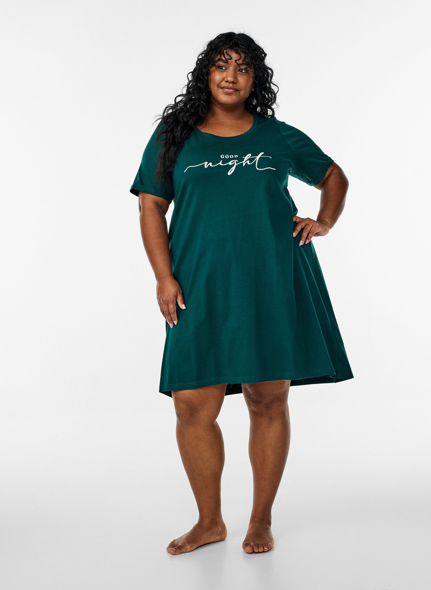 Zizzifashion Short-sleeved nightgown in organic cotton, Green, Model image number 1