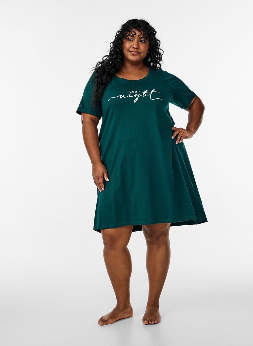 Short-sleeved nightgown in organic cotton, Green, Model image number 1