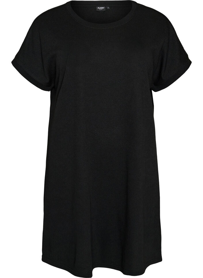 Short textured jersey dress with a round neck, Black, Packshot image number 0