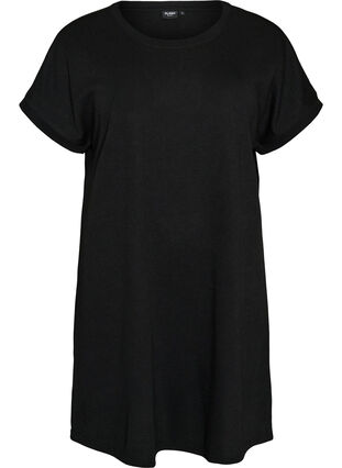 Short textured jersey dress with a round neck - Black - Sz. XL - Zizzifashion Short textured jersey dress with a round neck - Black - Sz. XL - Zizzifashion