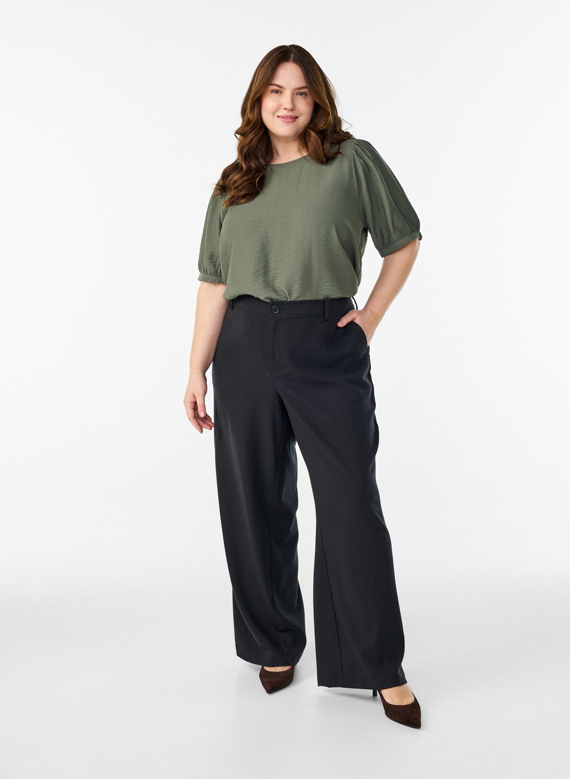 Zizzifashion Viscose blouse with 1/2 sleeves, Green, Model image number 1