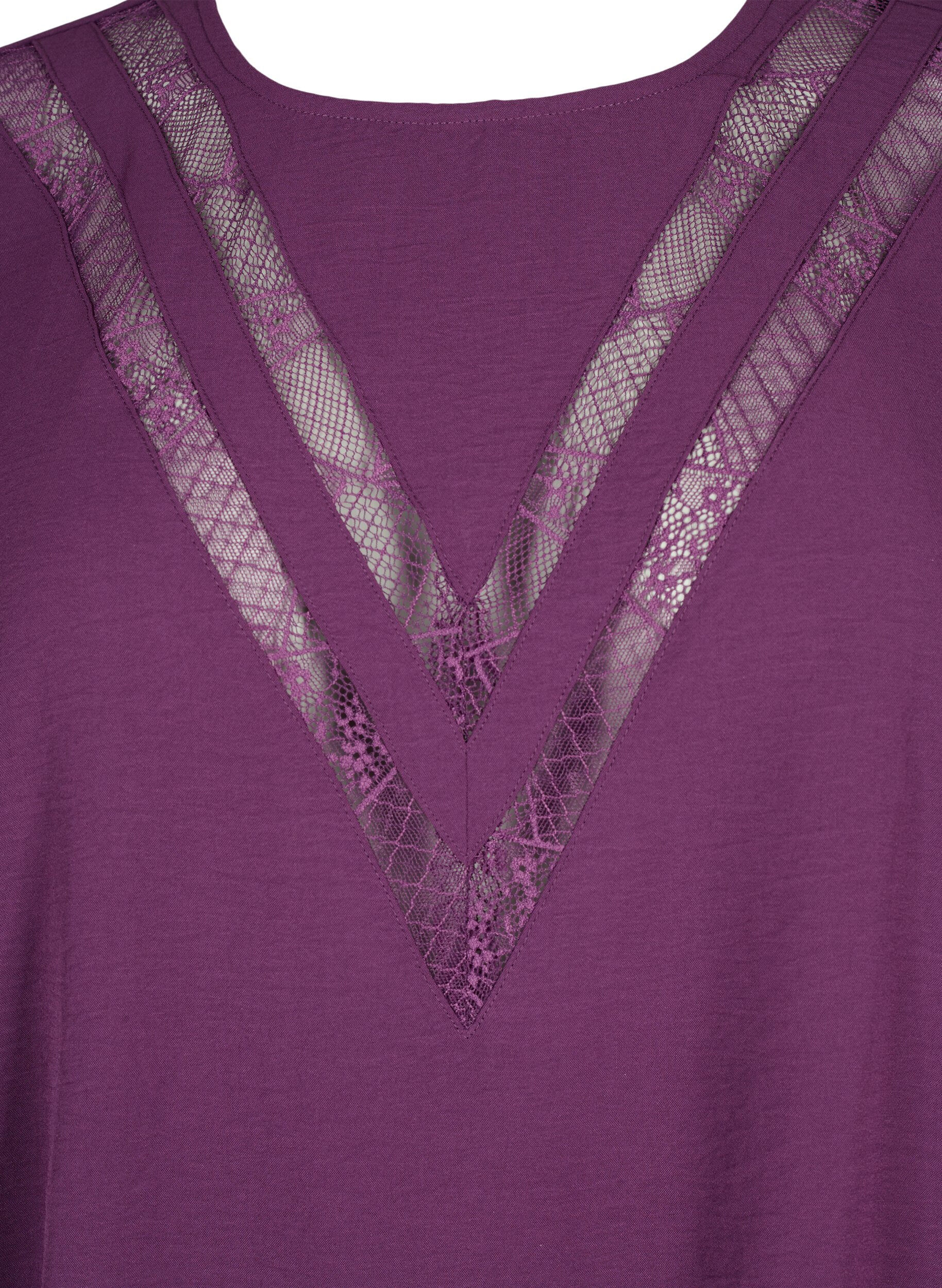 Zizzifashion Long-sleeved blouse with lace, Deep Purple, Packshot image number 2