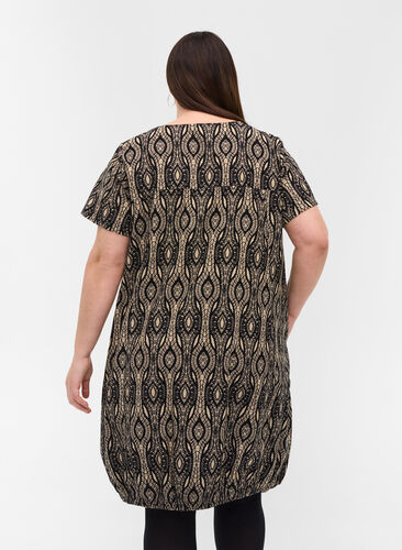 Short-sleeved, printed cotton dress, Graphic AOP, Model image number 1