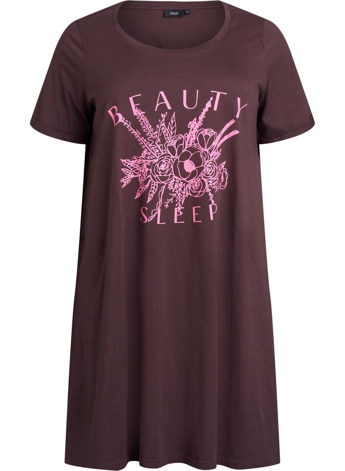 Short-sleeved nightgown in organic cotton, Brown, Packshot image number 0