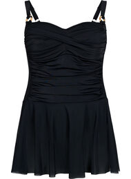 Swim dress with draping and skirt, Black, Packshot